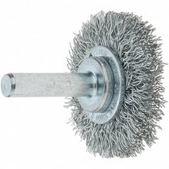 Tru-Maxx - 1-1/2" OD, 1/4" Shank Diam, Crimped Steel Wheel Brush - 1/4" Face Width, 3/8" Trim Length, 0.0118" Filament Diam, 20,000 RPM - A1 Tooling