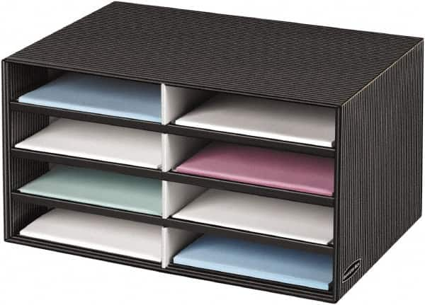 BANKERS BOX - 8 Compartments, 19-1/2" Wide x 10-1/4" High x 12-3/8" Deep, Literature Organizer - Corrugated Cardboard, Black/Gray - A1 Tooling