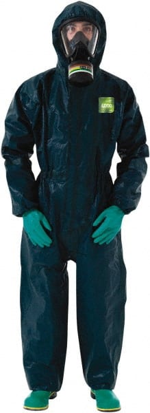 Disposable Coveralls: Size Medium, 2.98 oz, Film Laminate, Zipper Closure Green, Taped & Welded Seam, Elastic Cuff, Sock with Boot Overflap Ankle, ISO Non-Cleanroom Class