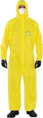 Non-Disposable Rain & Chemical-Resistant Coverall: Yellow, Film Laminate Zipper Closure, Elastic Cuff, Elastic Ankle