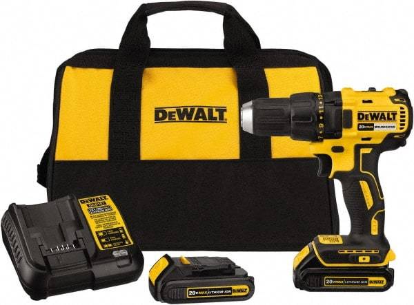 DeWALT - 20 Volt 1/2" Chuck Mid-Handle Cordless Drill - 0-1600 RPM, Reversible, 2 Lithium-Ion Batteries Included - A1 Tooling