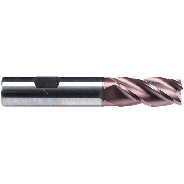 Emuge - 4mm Diam, 11mm LOC, 4 Flute Solid Carbide Roughing & Finishing End Mill - TiAlN Finish, 57mm OAL, 6mm Shank Diam, Weldon Shank, 38° Helix, Centercutting, Long Length - A1 Tooling