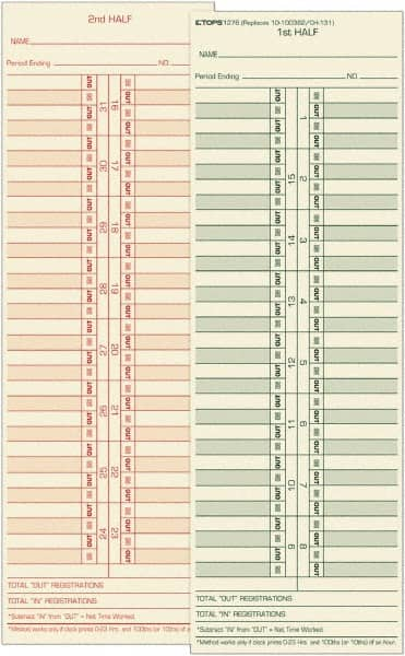 TOPS - 4-1/16" High x 11-1/8" Wide Bi-Weekly Time Cards - Use with Acroprint L34B, Cincinnati CH-131, Lathem CH-131, Simplex 10-100382, 1950-9631 - A1 Tooling