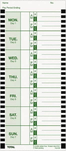 Lathem Time - 1" High x 3-3/4" Wide Weekly Time Cards - Use with Lathem Model 800P - A1 Tooling