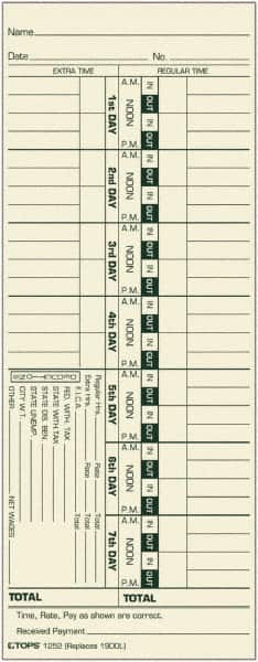 TOPS - 9-39/64" High x 6-5/16" Wide Weekly Time Cards - Use with Acroprint 1900L, Lathem 1900L - A1 Tooling