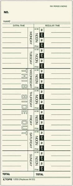 TOPS - 3-29/32" High x 9-39/64" Wide Weekly Time Cards - Use with Acroprint M33, IBM 10-800292, Lathem 33, Simplex 10-100382, 10-800292, 1950-9305, 1950-9361 - A1 Tooling