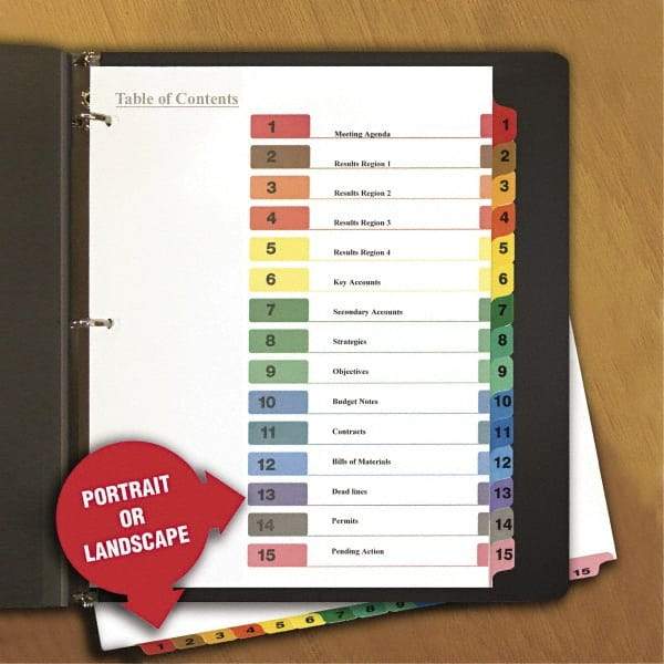 Universal One - 11 x 8 1/2" 8 Tabs, 3-Hole Punched, Index Tab - Black Tabs, Multi-Color Folder - A1 Tooling