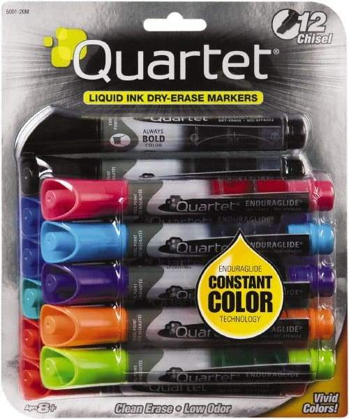 Quartet - Assorted Colors, Chisel Tip, 12 Set EnduraGlide Dry Erase Markers - For Use with Dry Erase Marker Boards - A1 Tooling