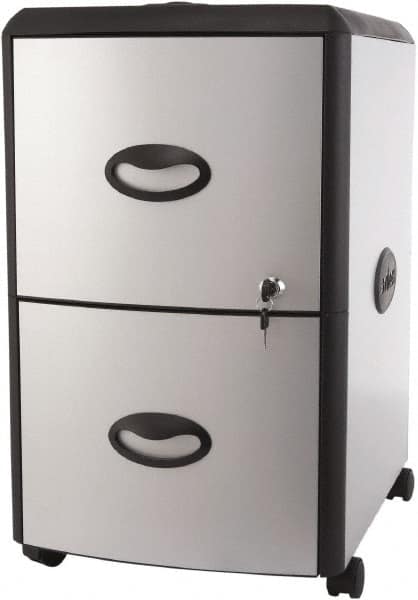 Storex - 19" Wide x 23" High x 15" Deep, 2 Drawer Mobile Pedestal - Plastic/Steel, Silver/Black - A1 Tooling