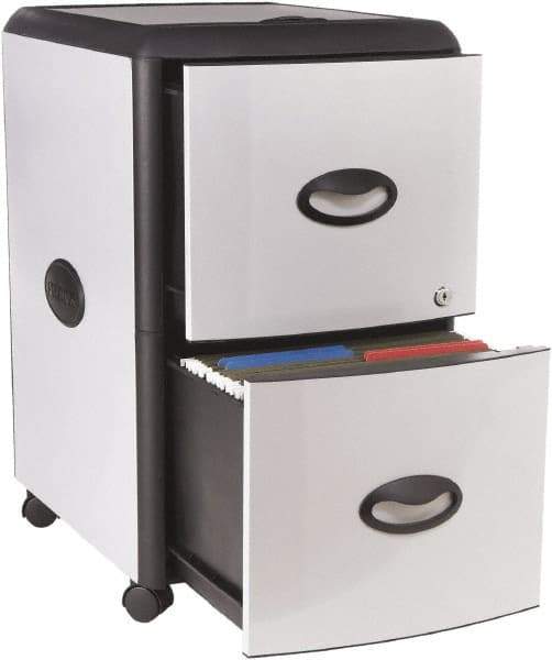 Storex - 19" Wide x 23" High x 15" Deep, 2 Drawer Mobile Pedestal - Plastic/Steel, Silver/Black - A1 Tooling