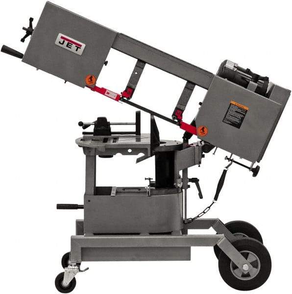 Jet - 6-1/2 x 8" Max Capacity, Manual Step Pulley Horizontal Bandsaw - 64, 132 & 247 SFPM Blade Speed, 115/230 Volts, 90°, 3/4 hp, 1 Phase - A1 Tooling