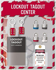 NMC - Equipped Acrylic Tag & Padlock/Hasp Station - 16" Wide x 20" High x 4" Deep, Red, White, Blue, Black - A1 Tooling