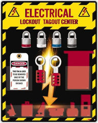 NMC - Equipped Acrylic Electrical Lockout Station - 16" Wide x 20" High x 4" Deep, Red, White, Blue, Black - A1 Tooling