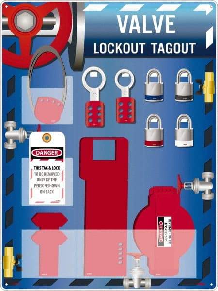 NMC - Equipped Acrylic Valve Lockout Station - 18" Wide x 24" High x 4" Deep, Red, White, Blue, Black - A1 Tooling