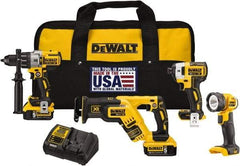 DeWALT - 20 Volt Cordless Tool Combination Kit - Includes 1/2" Brushless Hammerdrill, Brushless 1/4" Impact Driver, Brushless Reciprocating Saw & LED Worklight, Lithium-Ion Battery Included - A1 Tooling