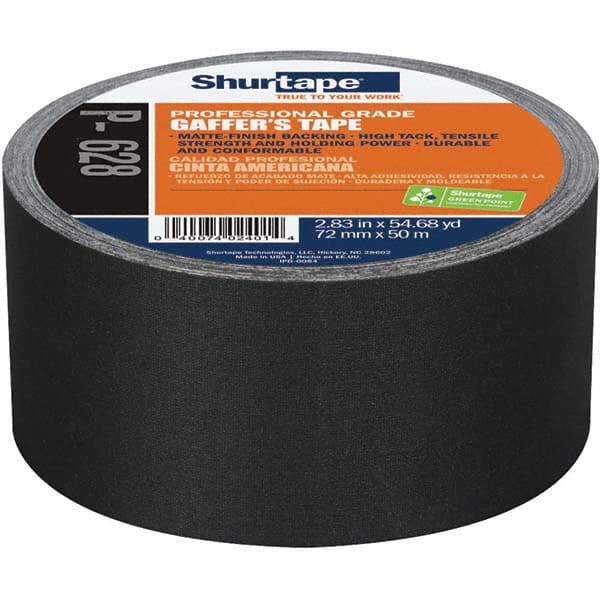 Gaffers Tape: 72 mm Wide, 50 m Long, Black Rubber Adhesive, Series P- 628