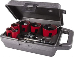 M.K. MORSE - 8 Piece, 7/8" to 2-1/2" Saw Diam, Electrician's Hole Saw Kit - Bi-Metal, Toothed Edge, Pilot Drill Model No. MAPD301, Includes 3 Hole Saws - A1 Tooling