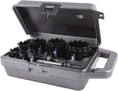 M.K. MORSE - 11 Piece, 3/4" to 2-1/2" Saw Diam, Hole Saw Kit - Carbide Grit, Gulleted Edge, Pilot Drill Model No. MAPD301, Includes 3 Hole Saws - A1 Tooling