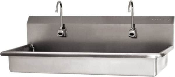 SANI-LAV - 45" Long x 16-1/2" Wide Inside, 1 Compartment, Grade 304 Stainless Steel (2) Person ADA Wash-Station with Electronic Faucet - 16 Gauge, 48" Long x 20" Wide x 21-1/2" High Outside, 5-1/2" Deep - A1 Tooling