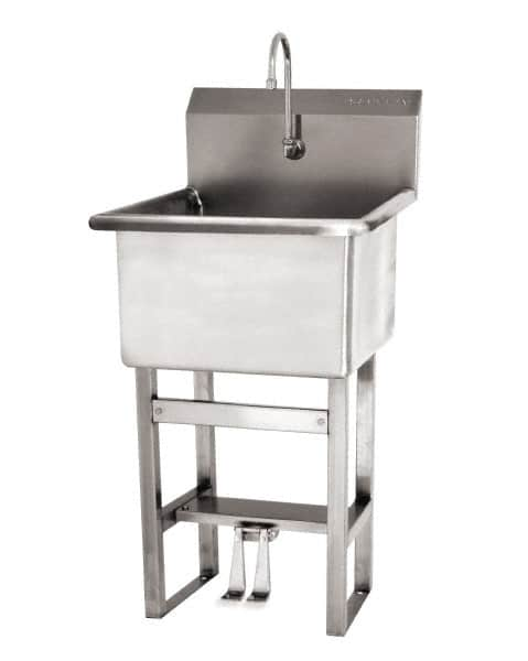 SANI-LAV - 24" Long x 24" Wide Inside, 1 Compartment, Grade 304 Stainless Steel Utility Sink Manual Faucet - 14 Gauge, 27" Long x 27-1/2" Wide x 48" High Outside, 12" Deep - A1 Tooling