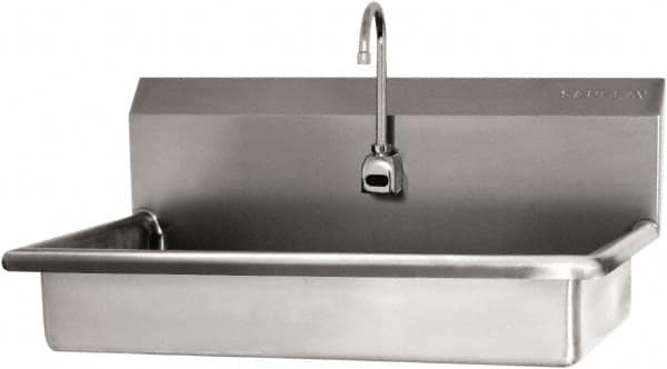 SANI-LAV - 27" Long x 16-1/2" Wide Inside, 1 Compartment, Grade 304 Stainless Steel (2) Person ADA Wash-Station with Electronic Faucet - 16 Gauge, 30" Long x 20" Wide x 21-1/2" High Outside, 5-1/2" Deep - A1 Tooling