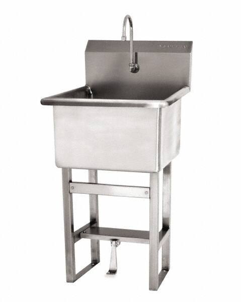 SANI-LAV - 24" Long x 24" Wide Inside, 1 Compartment, Grade 304 Stainless Steel Utility Sink Double Foot Pedal Valve - 14 Gauge, 27" Long x 27-1/2" Wide x 48" High Outside, 12" Deep - A1 Tooling