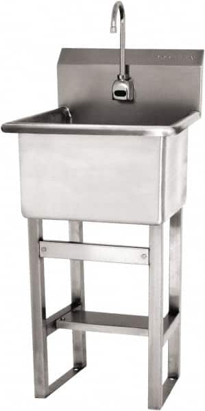 SANI-LAV - 18" Long x 18" Wide Inside, 1 Compartment, Grade 304 Stainless Steel Utility Sink - 14 Gauge, 21" Long x 20-1/2" Wide x 48" High Outside, 12" Deep - A1 Tooling