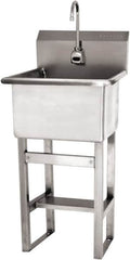 SANI-LAV - 18" Long x 18" Wide Inside, 1 Compartment, Grade 304 Stainless Steel Utility Sink Battery Sensor - 14 Gauge, 21" Long x 20-1/2" Wide x 48" High Outside, 12" Deep - A1 Tooling