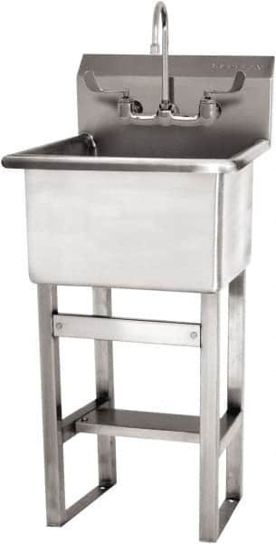 SANI-LAV - 18" Long x 18" Wide Inside, 1 Compartment, Grade 304 Stainless Steel Utility Sink Manual Faucet - 14 Gauge, 21" Long x 20-1/2" Wide x 48" High Outside, 12" Deep - A1 Tooling