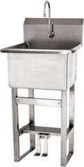 SANI-LAV - 18" Long x 18" Wide Inside, 1 Compartment, Grade 304 Stainless Steel Utility Sink Double Foot Pedal Valve - 14 Gauge, 21" Long x 20-1/2" Wide x 48" High Outside, 12" Deep - A1 Tooling