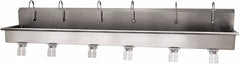 SANI-LAV - 117" Long x 16-1/2" Wide Inside, 1 Compartment, Grade 304 Stainless Steel (6) Person Wash-Station with Double Foot Valves - 16 Gauge, 120" Long x 20" Wide x 18" High Outside, 8" Deep - A1 Tooling