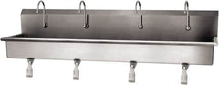 SANI-LAV - 77" Long x 16-1/2" Wide Inside, 1 Compartment, Grade 304 Stainless Steel (4) Person Wash-Station with Single Foot Valves - 16 Gauge, 80" Long x 20" Wide x 18" High Outside, 8" Deep - A1 Tooling