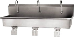 SANI-LAV - 57" Long x 16-1/2" Wide Inside, 1 Compartment, Grade 304 Stainless Steel (3) Person Wash-Station with Double Foot Valves - 16 Gauge, 60" Long x 20" Wide x 18" High Outside, 8" Deep - A1 Tooling