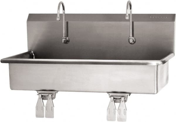 SANI-LAV - 37" Long x 16-1/2" Wide Inside, 1 Compartment, Grade 304 Stainless Steel (2) Person Wash-Station with Double Foot Valves - 16 Gauge, 40" Long x 20" Wide x 18" High Outside, 8" Deep - A1 Tooling