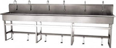 SANI-LAV - 117" Long x 16-1/2" Wide Inside, 1 Compartment, Grade 304 Stainless Steel (6) Person Wash-Station with Single Foot Valves - 16 Gauge, 120" Long x 20" Wide x 45" High Outside, 8" Deep - A1 Tooling