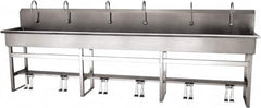 SANI-LAV - 117" Long x 16-1/2" Wide Inside, 1 Compartment, Grade 304 Stainless Steel (6) Person Wash-Station with Double Foot Valves - 16 Gauge, 120" Long x 20" Wide x 45" High Outside, 8" Deep - A1 Tooling