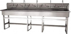 SANI-LAV - 97" Long x 16-1/2" Wide Inside, 1 Compartment, Grade 304 Stainless Steel (5) Person Wash-Station with Manual Faucet - 16 Gauge, 100" Long x 20" Wide x 45" High Outside, 8" Deep - A1 Tooling