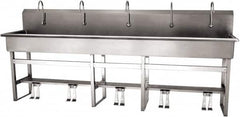 SANI-LAV - 97" Long x 16-1/2" Wide Inside, 1 Compartment, Grade 304 Stainless Steel (5) Person Wash-Station with Double Foot Valves - 16 Gauge, 100" Long x 20" Wide x 45" High Outside, 8" Deep - A1 Tooling