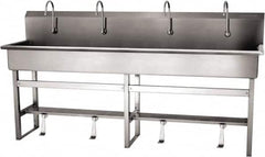 SANI-LAV - 77" Long x 16-1/2" Wide Inside, 1 Compartment, Grade 304 Stainless Steel (5) Person Wash-Station with Single Foot Valves - 16 Gauge, 80" Long x 20" Wide x 45" High Outside, 8" Deep - A1 Tooling