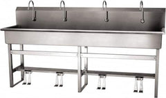 SANI-LAV - 77" Long x 16-1/2" Wide Inside, 1 Compartment, Grade 304 Stainless Steel (5) Person Wash-Station with Double Foot Valves - 16 Gauge, 80" Long x 20" Wide x 45" High Outside, 8" Deep - A1 Tooling