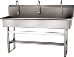 SANI-LAV - 57" Long x 16-1/2" Wide Inside, 1 Compartment, Grade 304 Stainless Steel (4) Person Wash-Station with Electronic Faucet - 16 Gauge, 60" Long x 20" Wide x 45" High Outside, 8" Deep - A1 Tooling