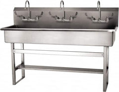 SANI-LAV - 57" Long x 16-1/2" Wide Inside, 1 Compartment, Grade 304 Stainless Steel (4) Person Wash-Station with Manual Faucet - 16 Gauge, 60" Long x 20" Wide x 45" High Outside, 8" Deep - A1 Tooling