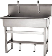 SANI-LAV - 37" Long x 16-1/2" Wide Inside, 1 Compartment, Grade 304 Stainless Steel (3) Person Wash-Station with Single Foot Valves - 16 Gauge, 40" Long x 20" Wide x 45" High Outside, 8" Deep - A1 Tooling