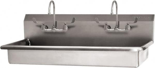 SANI-LAV - 45" Long x 16-1/2" Wide Inside, 1 Compartment, Grade 304 Stainless Steel (3) Person ADA Wash-Station with Manual Faucet - 16 Gauge, 48" Long x 20" Wide x 21-1/2" High Outside, 5-1/2" Deep - A1 Tooling