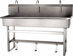 SANI-LAV - 57" Long x 16-1/2" Wide Inside, 1 Compartment, Grade 304 Stainless Steel (4) Person Wash-Station with Single Foot Valves - 16 Gauge, 60" Long x 20" Wide x 45" High Outside, 8" Deep - A1 Tooling