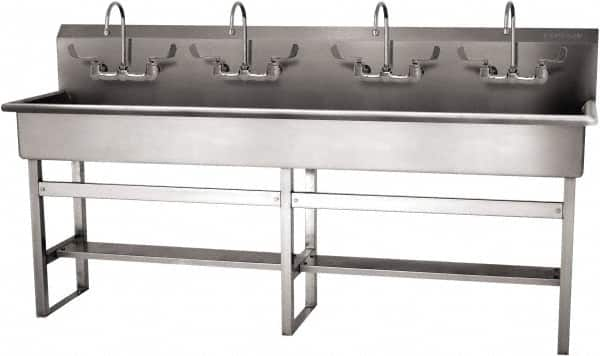 SANI-LAV - 77" Long x 16-1/2" Wide Inside, 1 Compartment, Grade 304 Stainless Steel (5) Person Wash-Station with Manual Faucet - 16 Gauge, 80" Long x 20" Wide x 45" High Outside, 8" Deep - A1 Tooling