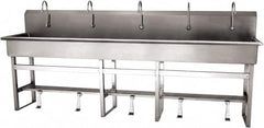 SANI-LAV - 97" Long x 16-1/2" Wide Inside, 1 Compartment, Grade 304 Stainless Steel (5) Person Wash-Station with Single Foot Valves - 16 Gauge, 100" Long x 20" Wide x 45" High Outside, 8" Deep - A1 Tooling