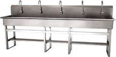 SANI-LAV - 97" Long x 16-1/2" Wide Inside, 1 Compartment, Grade 304 Stainless Steel (5) Person Wash-Station with Electronic Faucet - 16 Gauge, 100" Long x 20" Wide x 45" High Outside, 8" Deep - A1 Tooling