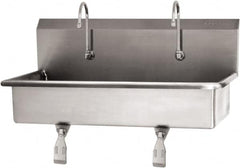 SANI-LAV - 37" Long x 16-1/2" Wide Inside, 1 Compartment, Grade 304 Stainless Steel (2) Person Wash-Station with Single Foot Valves - 16 Gauge, 40" Long x 20" Wide x 18" High Outside, 8" Deep - A1 Tooling