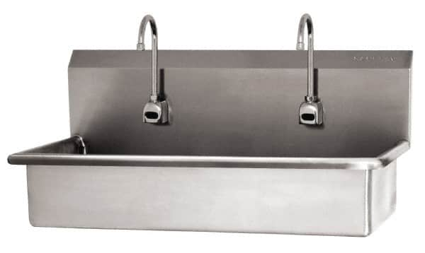 SANI-LAV - 37" Long x 16-1/2" Wide Inside, 1 Compartment, Grade 304 Stainless Steel (2) Person Wash-Station with Electronic Faucet - 16 Gauge, 40" Long x 20" Wide x 18" High Outside, 8" Deep - A1 Tooling